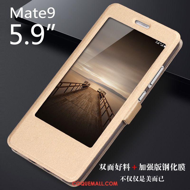 Étui Huawei Mate 9 Étui En Cuir Tempérer Téléphone Portable, Coque Huawei Mate 9 Fluide Doux Or