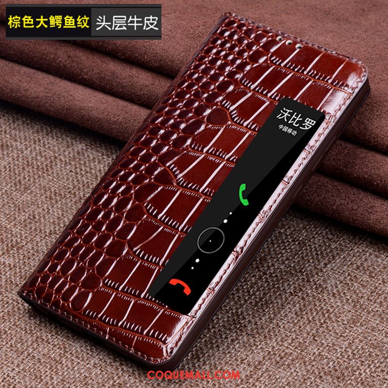 Étui Huawei Mate Rs Grand Cuir Véritable Protection, Coque Huawei Mate Rs Dormance Téléphone Portable Braun