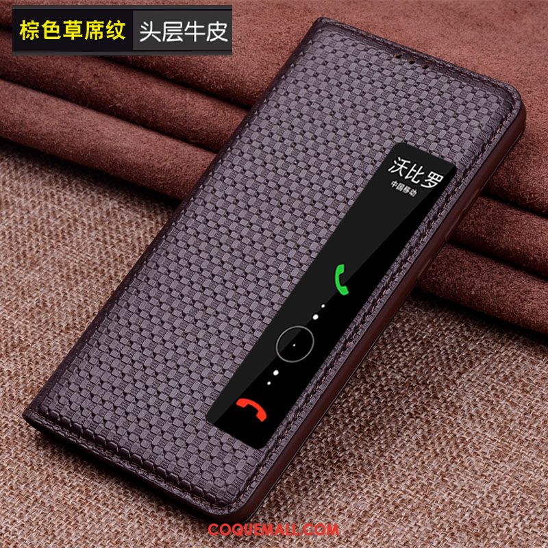 Étui Huawei Mate Rs Grand Cuir Véritable Protection, Coque Huawei Mate Rs Dormance Téléphone Portable Braun