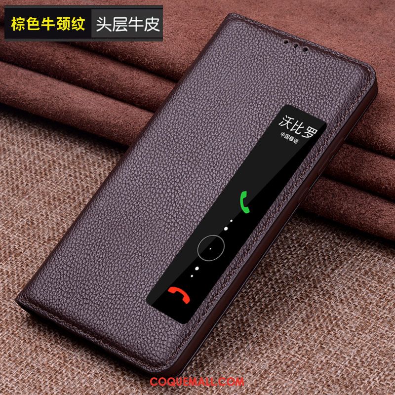 Étui Huawei Mate Rs Grand Cuir Véritable Protection, Coque Huawei Mate Rs Dormance Téléphone Portable Braun