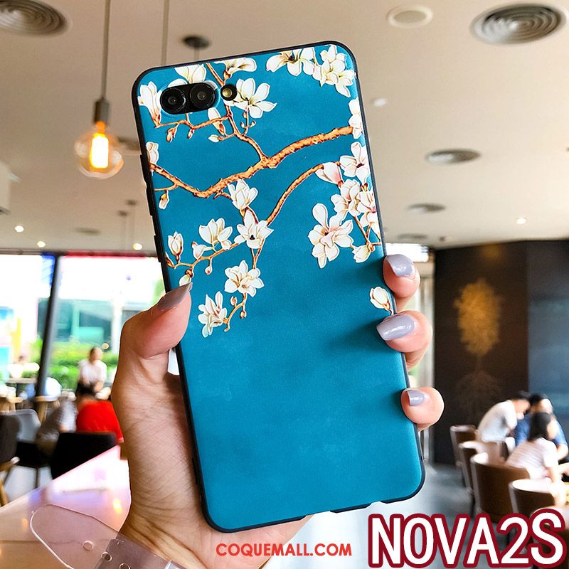 Étui Huawei Nova 2s Incassable Floral Fluide Doux, Coque Huawei Nova 2s Silicone Bleu