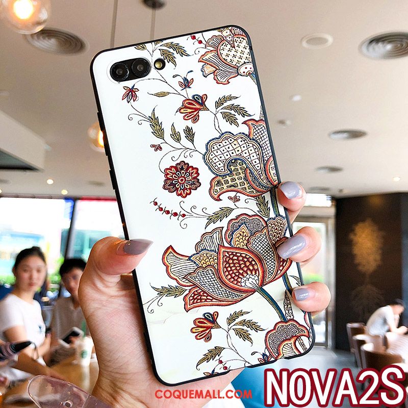 Étui Huawei Nova 2s Incassable Floral Fluide Doux, Coque Huawei Nova 2s Silicone Bleu