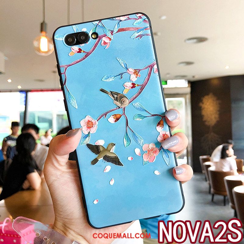 Étui Huawei Nova 2s Incassable Floral Fluide Doux, Coque Huawei Nova 2s Silicone Bleu