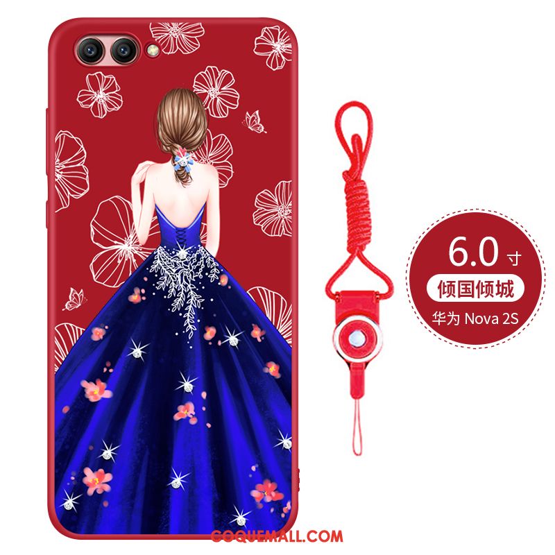 Étui Huawei Nova 2s Téléphone Portable Délavé En Daim Fluide Doux, Coque Huawei Nova 2s Rouge Personnalité