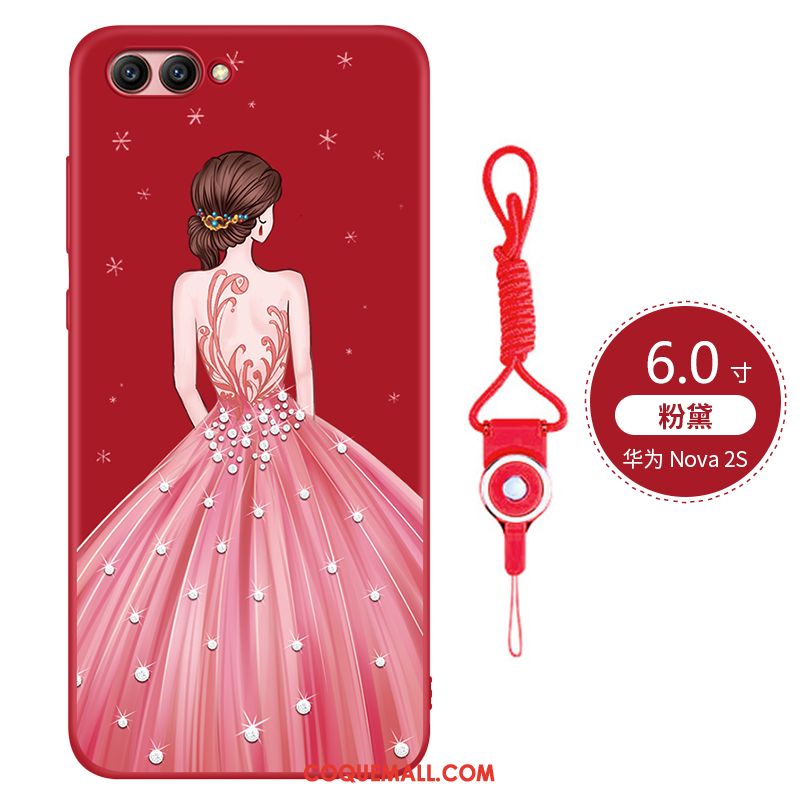 Étui Huawei Nova 2s Téléphone Portable Délavé En Daim Fluide Doux, Coque Huawei Nova 2s Rouge Personnalité