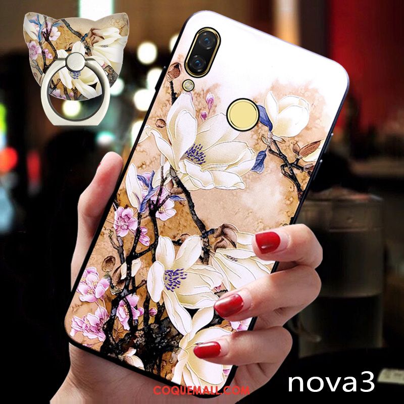 Étui Huawei Nova 3 Anneau Jeunesse Protection, Coque Huawei Nova 3 Style Chinois Délavé En Daim