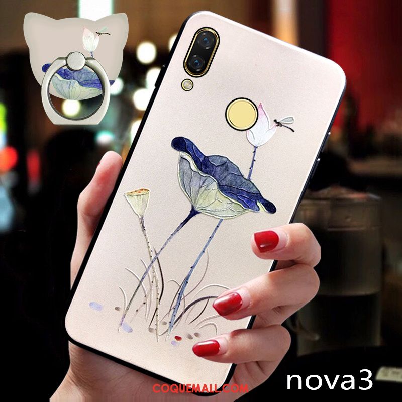 Étui Huawei Nova 3 Anneau Jeunesse Protection, Coque Huawei Nova 3 Style Chinois Délavé En Daim