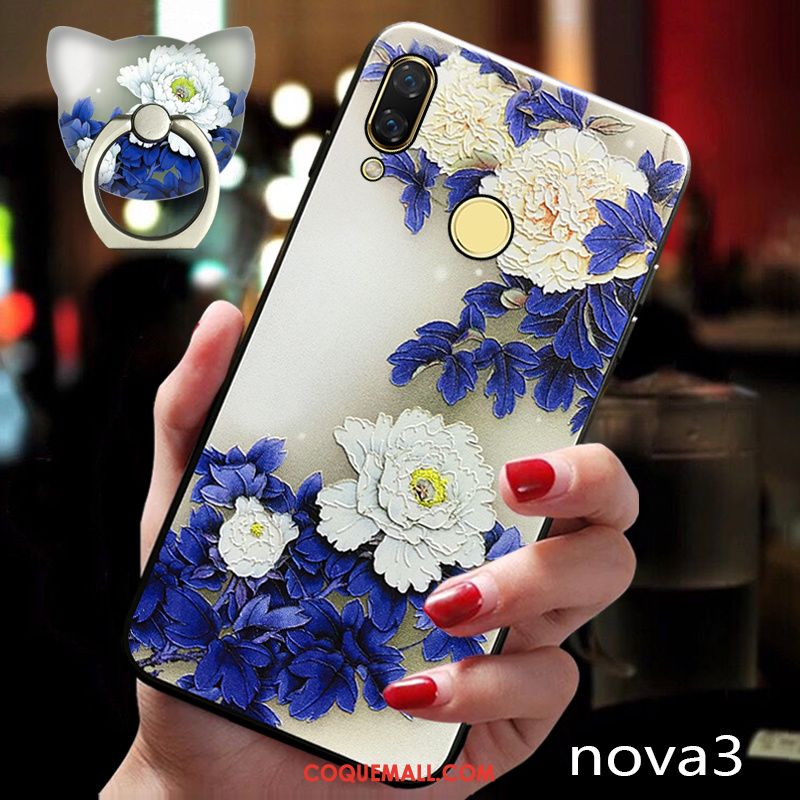 Étui Huawei Nova 3 Anneau Jeunesse Protection, Coque Huawei Nova 3 Style Chinois Délavé En Daim