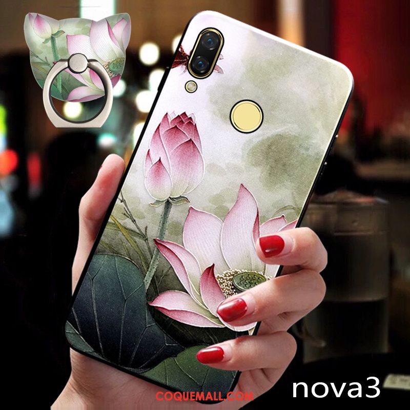 Étui Huawei Nova 3 Anneau Jeunesse Protection, Coque Huawei Nova 3 Style Chinois Délavé En Daim