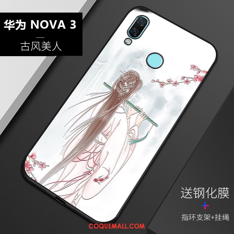 Étui Huawei Nova 3 Fluide Doux Personnalité Gaufrage, Coque Huawei Nova 3 Blanc Tout Compris