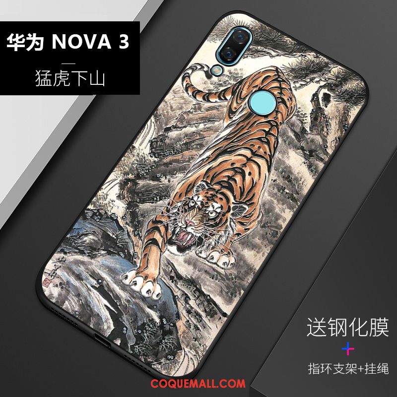 Étui Huawei Nova 3 Fluide Doux Personnalité Gaufrage, Coque Huawei Nova 3 Blanc Tout Compris