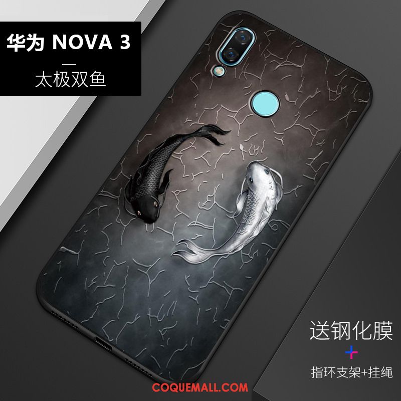 Étui Huawei Nova 3 Fluide Doux Personnalité Gaufrage, Coque Huawei Nova 3 Blanc Tout Compris