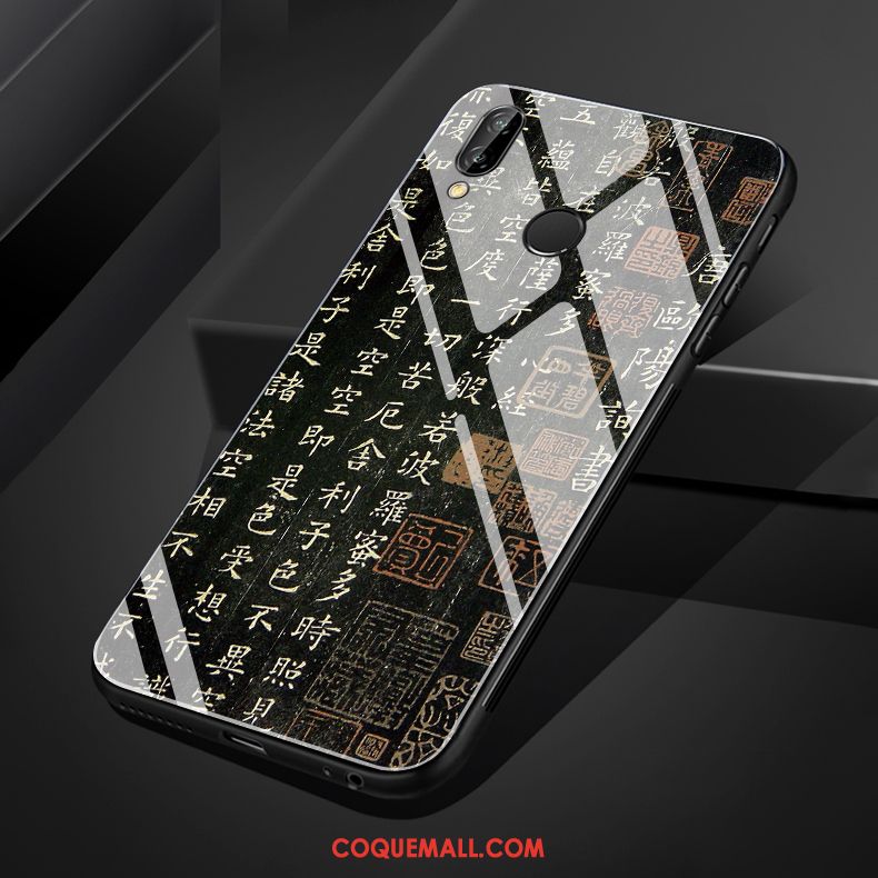 Étui Huawei Nova 3 Noir Cœur Blanc, Coque Huawei Nova 3 Verre Bouddha