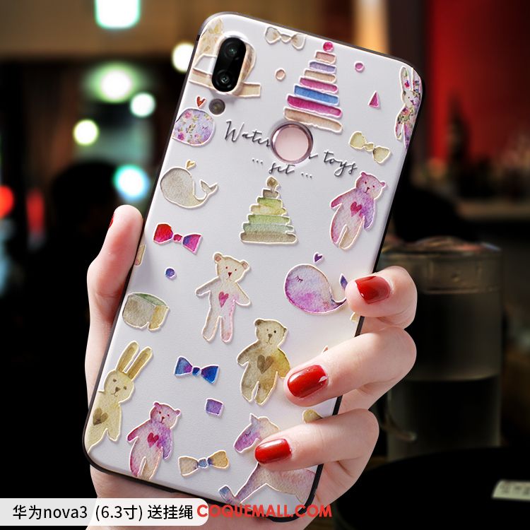 Étui Huawei Nova 3 Rose Silicone Charmant, Coque Huawei Nova 3 Créatif Ornements Suspendus