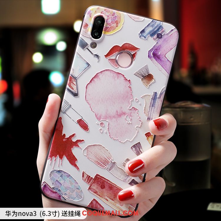 Étui Huawei Nova 3 Rose Silicone Charmant, Coque Huawei Nova 3 Créatif Ornements Suspendus