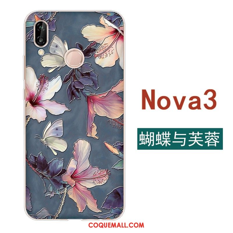 Étui Huawei Nova 3 Simple Frais Gaufrage, Coque Huawei Nova 3 Tout Compris Protection