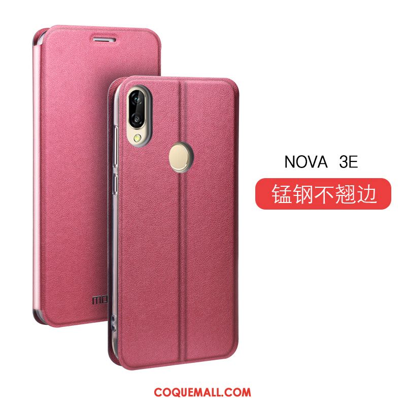 Étui Huawei Nova 3e Incassable Rose Étui En Cuir, Coque Huawei Nova 3e Protection Tendance