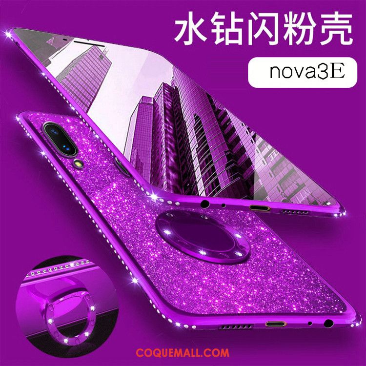 Étui Huawei Nova 3e Incruster Strass Tout Compris Silicone, Coque Huawei Nova 3e Violet Nouveau