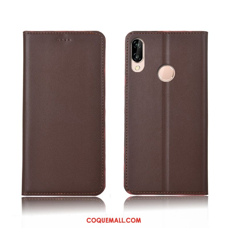 Étui Huawei Nova 3e Nouveau Tout Compris Téléphone Portable, Coque Huawei Nova 3e Clamshell Cuir Véritable Braun