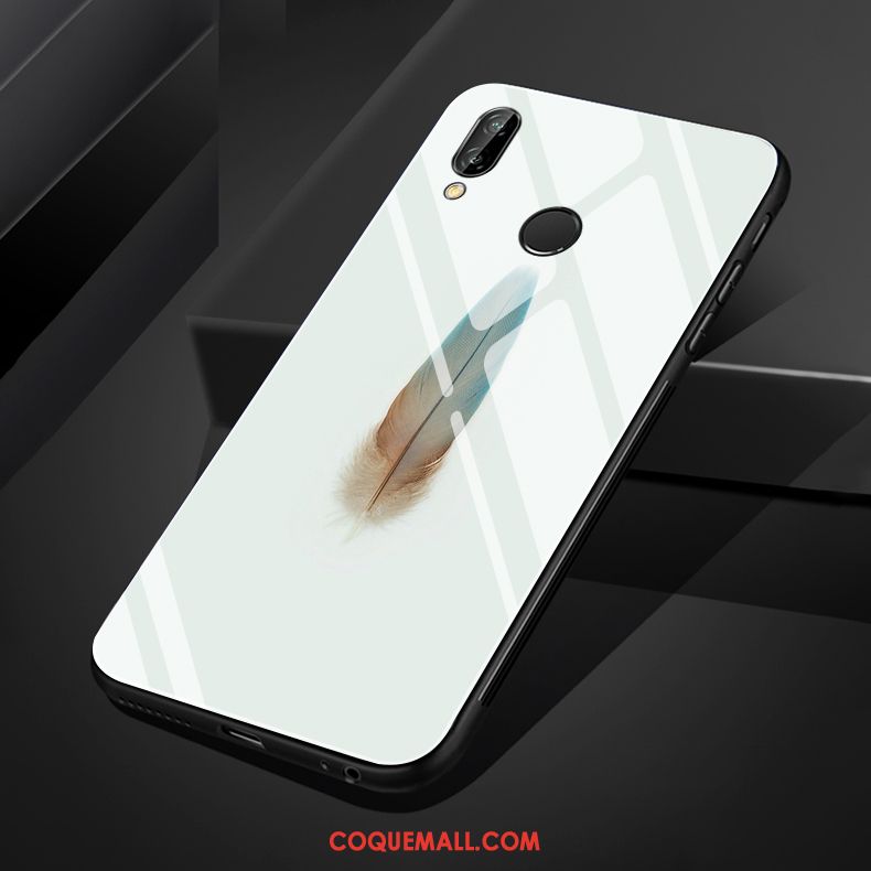 Étui Huawei Nova 3e Plume Bordure Silicone, Coque Huawei Nova 3e Verre Clair