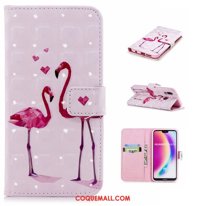 Étui Huawei Nova 3e Rose Protection Téléphone Portable, Coque Huawei Nova 3e Dessin Animé Tout Compris