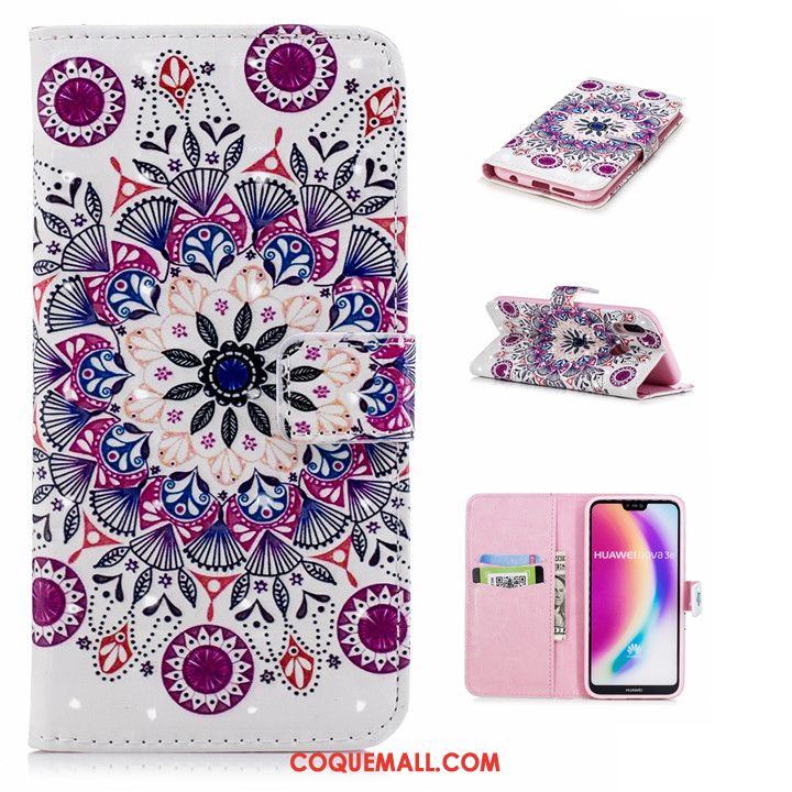 Étui Huawei Nova 3e Rose Protection Téléphone Portable, Coque Huawei Nova 3e Dessin Animé Tout Compris