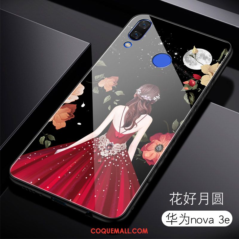 Étui Huawei Nova 3e Silicone Protection Bleu Marin, Coque Huawei Nova 3e Net Rouge Tendance