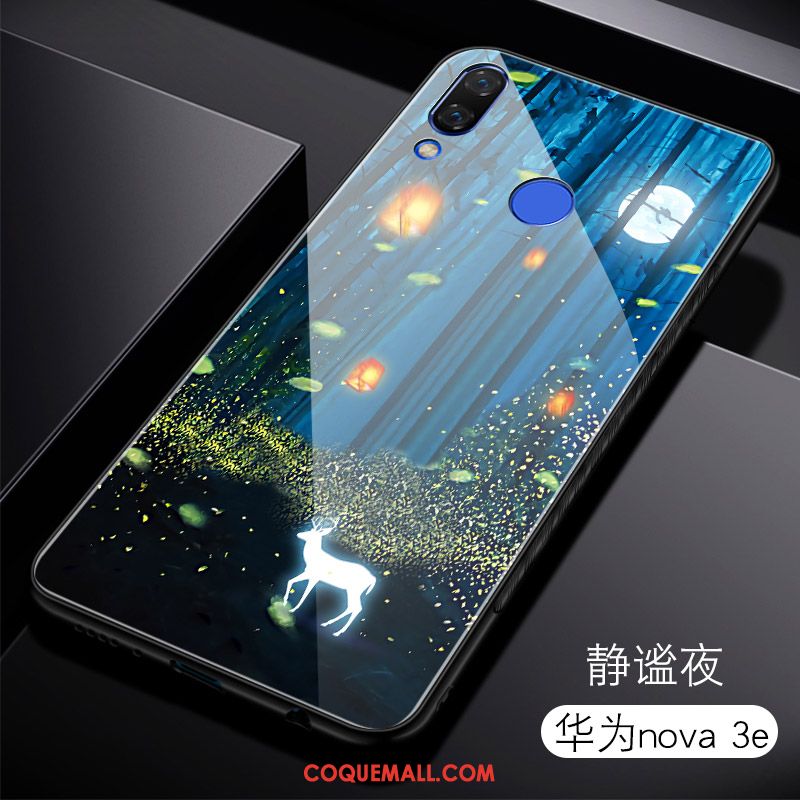 Étui Huawei Nova 3e Silicone Protection Bleu Marin, Coque Huawei Nova 3e Net Rouge Tendance