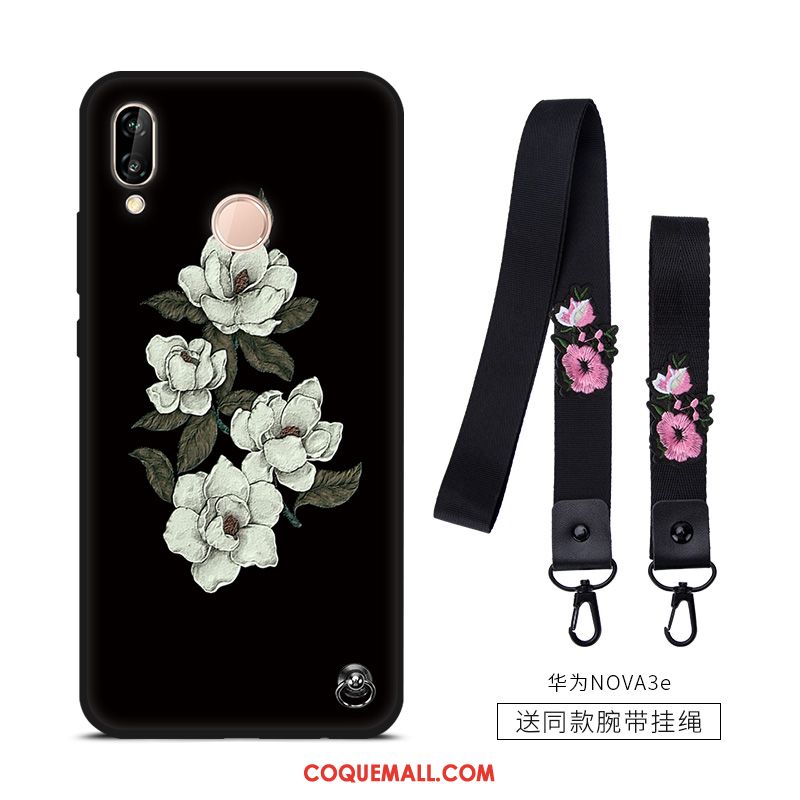 Étui Huawei Nova 3e Simple Noir Vintage, Coque Huawei Nova 3e Personnalité Tendance