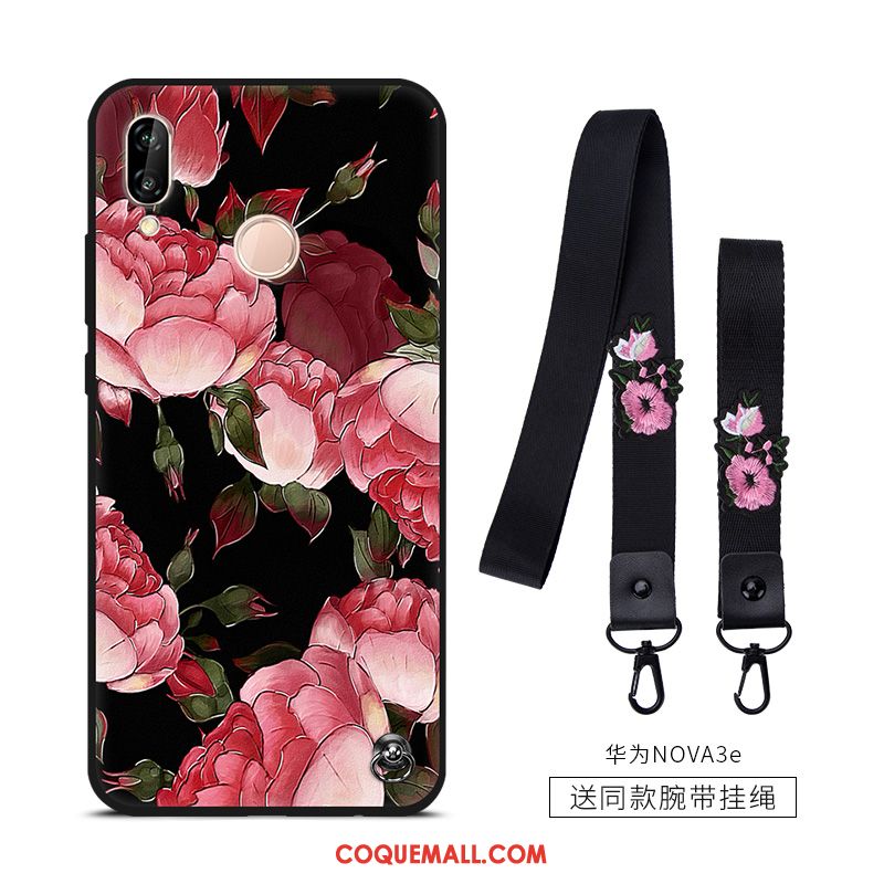 Étui Huawei Nova 3e Simple Noir Vintage, Coque Huawei Nova 3e Personnalité Tendance