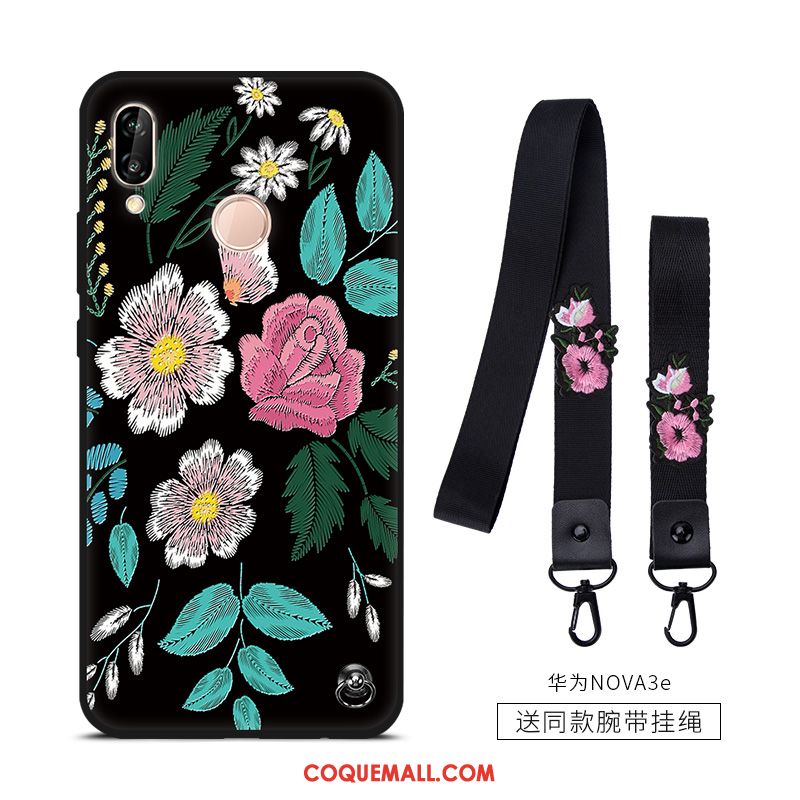 Étui Huawei Nova 3e Simple Noir Vintage, Coque Huawei Nova 3e Personnalité Tendance