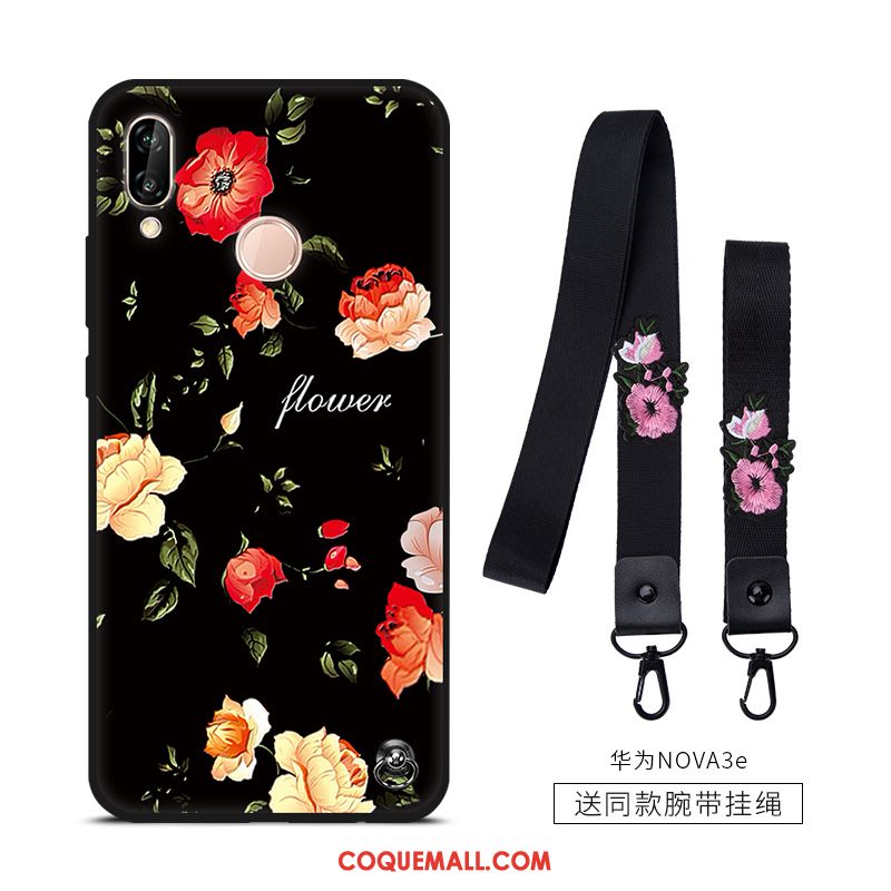 Étui Huawei Nova 3e Simple Noir Vintage, Coque Huawei Nova 3e Personnalité Tendance