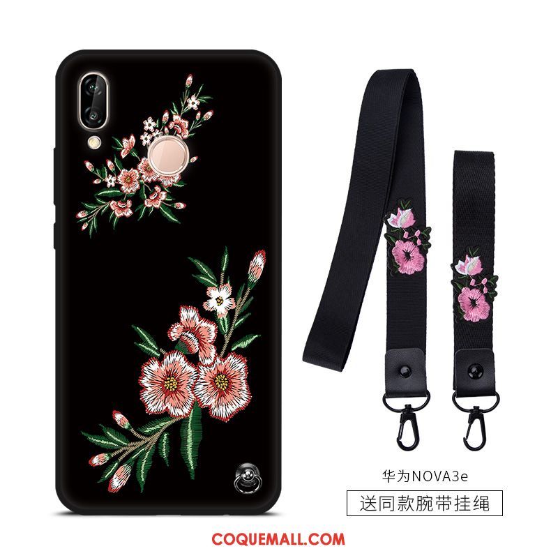 Étui Huawei Nova 3e Simple Noir Vintage, Coque Huawei Nova 3e Personnalité Tendance