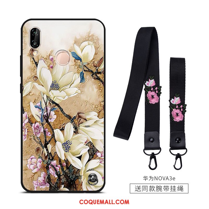 Étui Huawei Nova 3e Simple Noir Vintage, Coque Huawei Nova 3e Personnalité Tendance