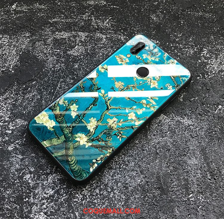 Étui Huawei Nova 3e Verre Silicone Vintage, Coque Huawei Nova 3e Bleu Marin Ciel Étoilé Beige Farbe