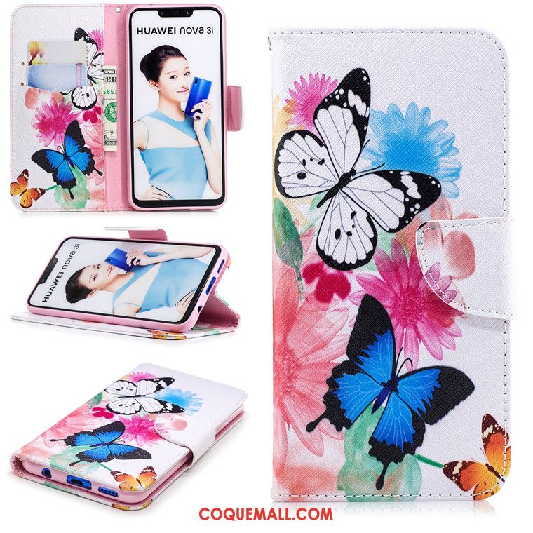 Étui Huawei Nova 3i Tout Compris Dessin Animé Blanc, Coque Huawei Nova 3i Clamshell Téléphone Portable