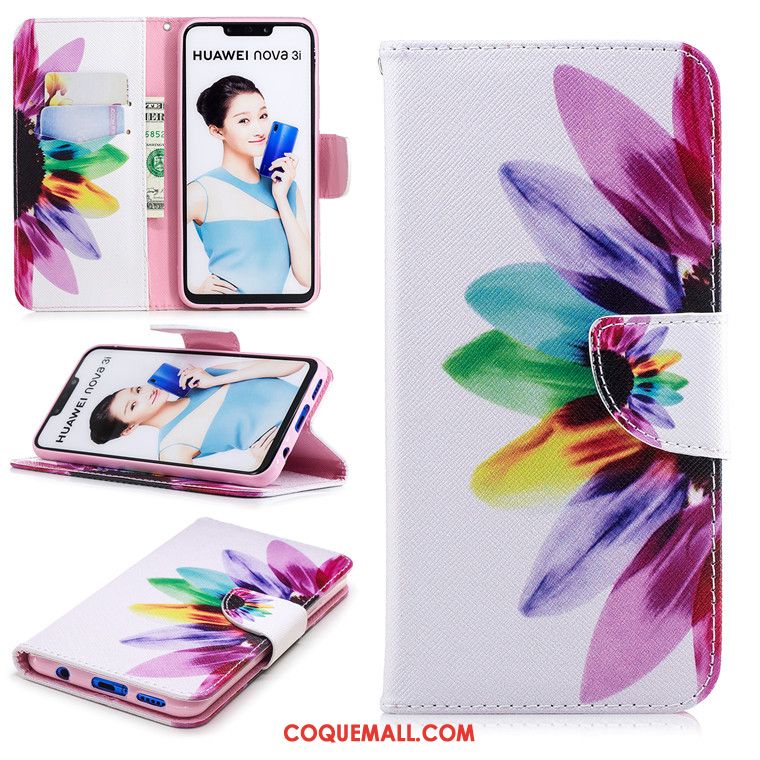 Étui Huawei Nova 3i Tout Compris Dessin Animé Blanc, Coque Huawei Nova 3i Clamshell Téléphone Portable