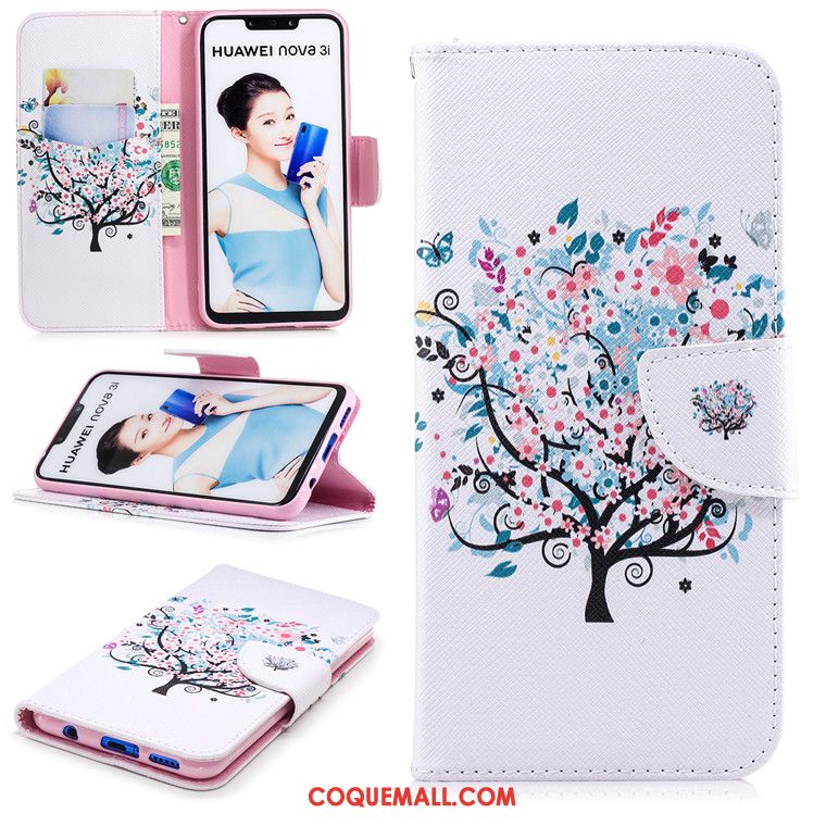 Étui Huawei Nova 3i Tout Compris Dessin Animé Blanc, Coque Huawei Nova 3i Clamshell Téléphone Portable