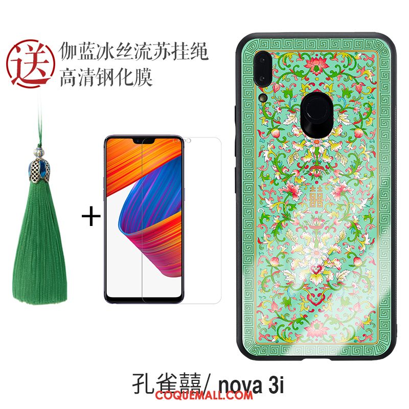 Étui Huawei Nova 3i Vert Verre Style Chinois, Coque Huawei Nova 3i Incassable Personnalité