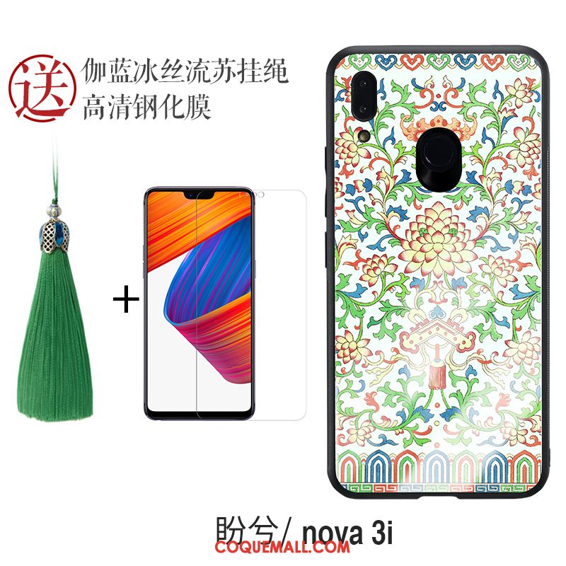 Étui Huawei Nova 3i Vert Verre Style Chinois, Coque Huawei Nova 3i Incassable Personnalité