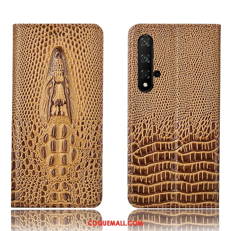 Étui Huawei Nova 5t Crocodile Incassable Cuir Véritable, Coque Huawei Nova 5t Téléphone Portable Protection Braun