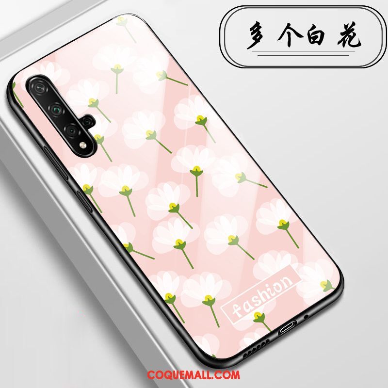 Étui Huawei Nova 5t Incassable Rose Fleurs, Coque Huawei Nova 5t Téléphone Portable Verre