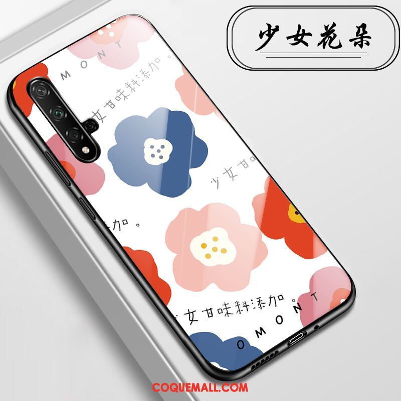 Étui Huawei Nova 5t Incassable Rose Fleurs, Coque Huawei Nova 5t Téléphone Portable Verre