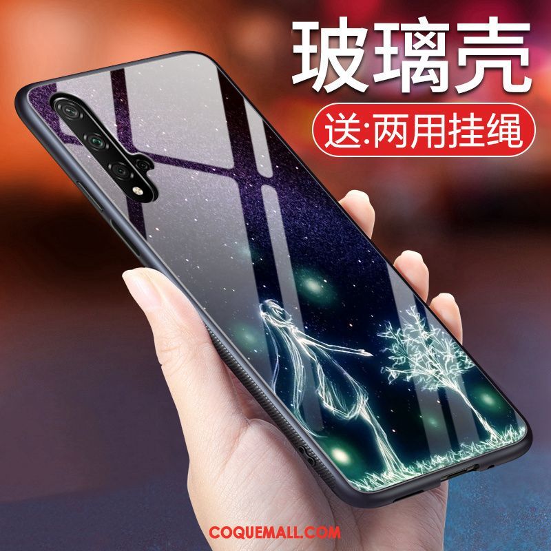 Étui Huawei Nova 5t Protection Violet Clair, Coque Huawei Nova 5t Créatif Verre Trempé