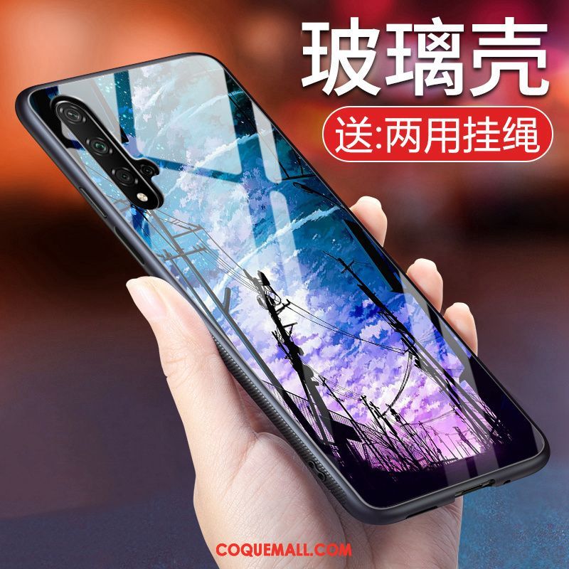 Étui Huawei Nova 5t Protection Violet Clair, Coque Huawei Nova 5t Créatif Verre Trempé