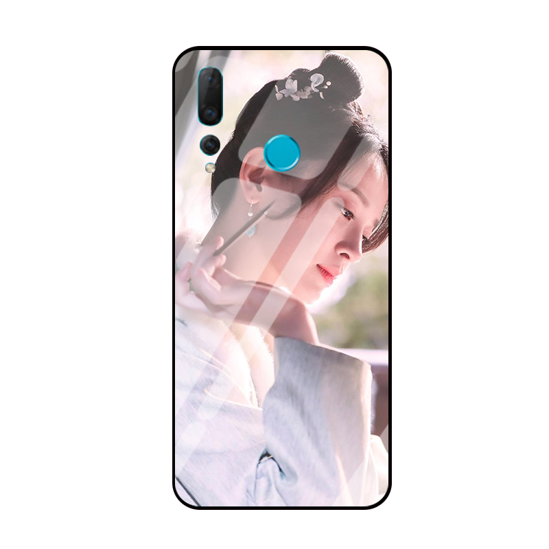 Étui Huawei P Smart+ 2019 Bleu Incassable Verre Trempé, Coque Huawei P Smart+ 2019 Téléphone Portable Miroir