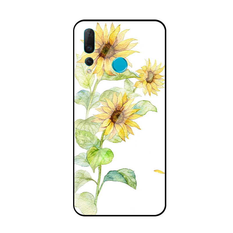 Étui Huawei P Smart+ 2019 Téléphone Portable Tournesol Verre Trempé, Coque Huawei P Smart+ 2019 Petit Jaune