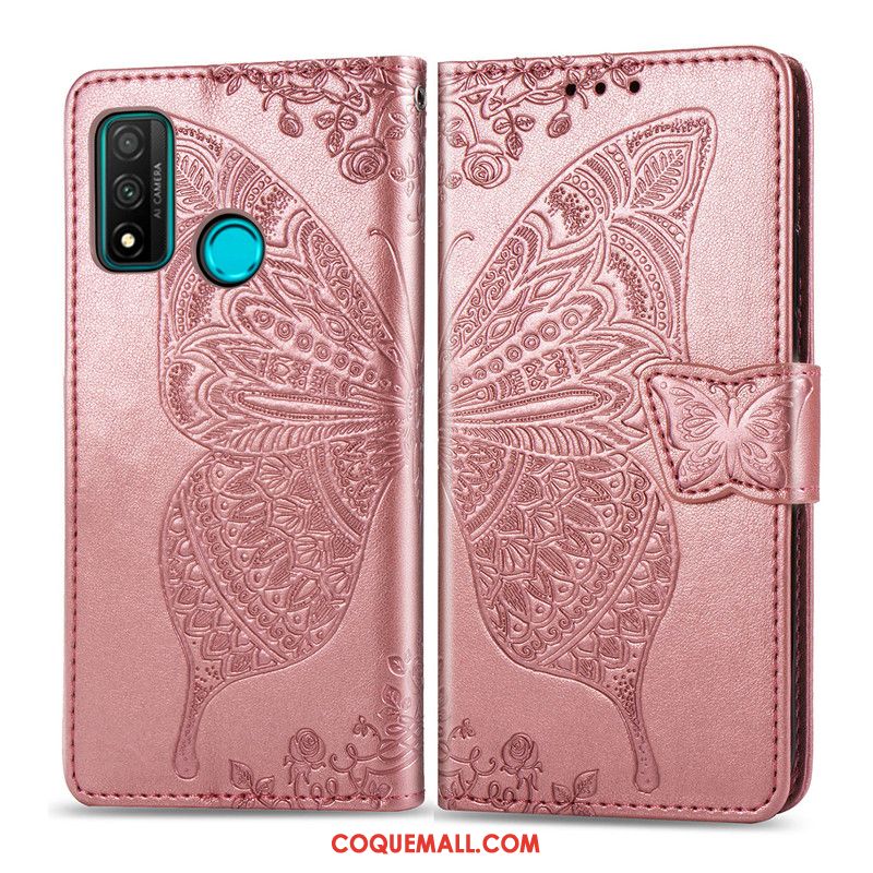 Étui Huawei P Smart 2020 Papillon Gaufrage En Cuir, Coque Huawei P Smart 2020 Fleur Protection