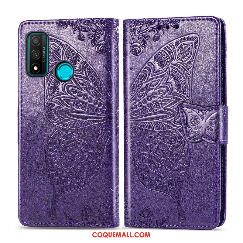 Étui Huawei P Smart 2020 Papillon Gaufrage En Cuir, Coque Huawei P Smart 2020 Fleur Protection