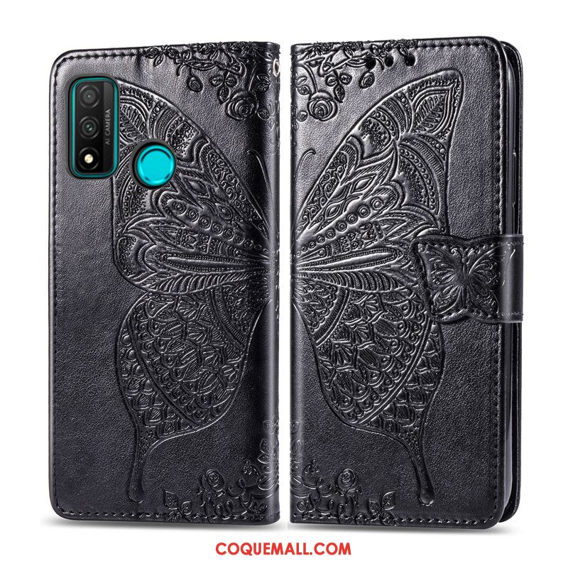 Étui Huawei P Smart 2020 Papillon Gaufrage En Cuir, Coque Huawei P Smart 2020 Fleur Protection